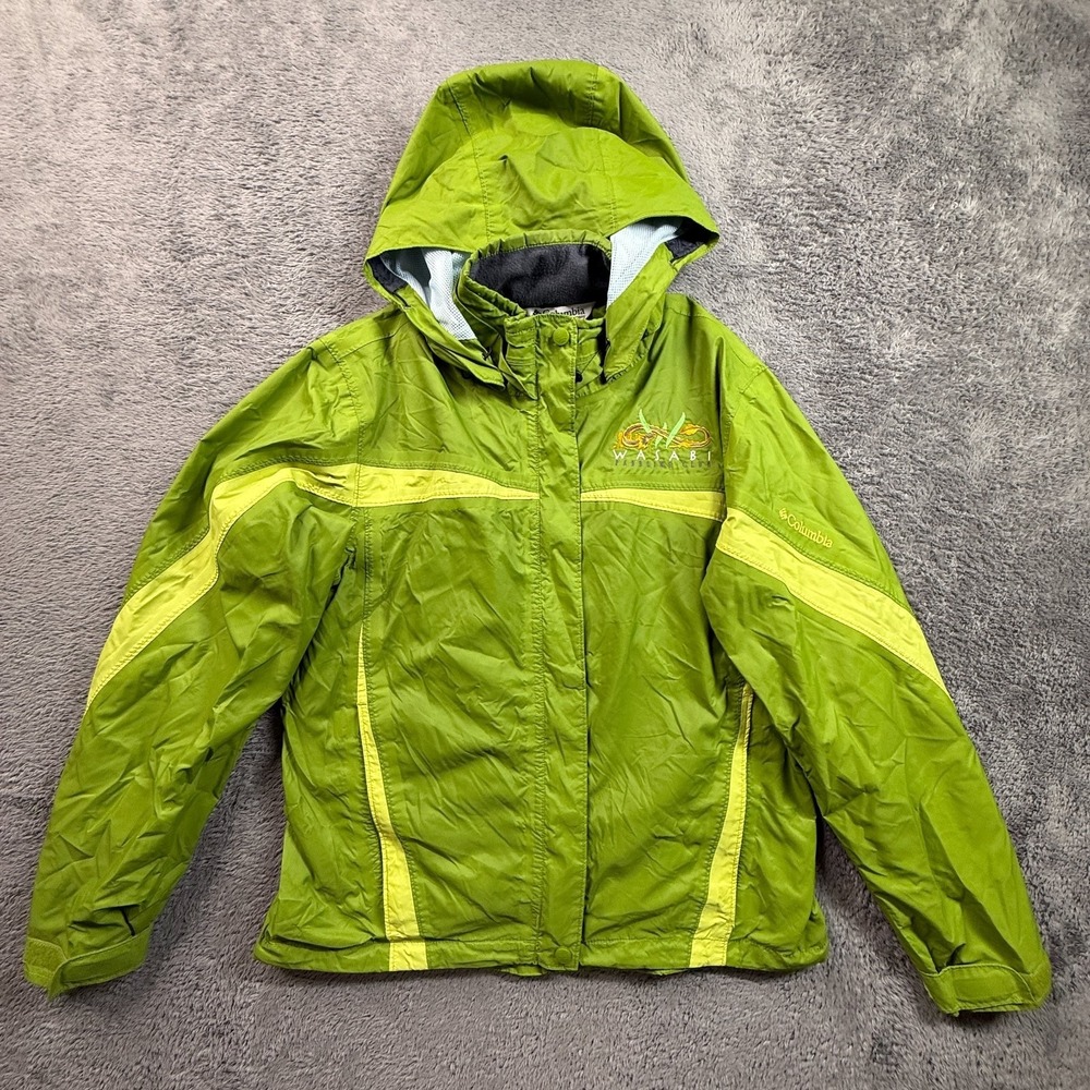 Columbia M Womens Rain Jacket Green Hooded Lined Windbreaker Wasabi Club